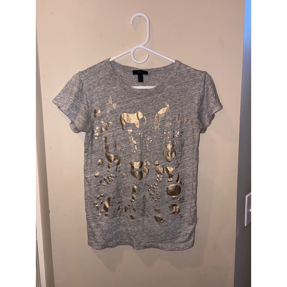 J.Crew Womens Heather Gray Gold Foil Safari Animal Graphic Tee Shirt Small